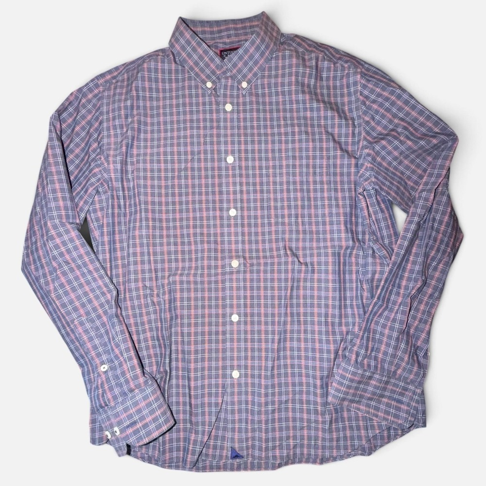 UNTUCKit Alder WF Slim Fit Plaid Button Down Shirt Mens XL Grey Orange 40992